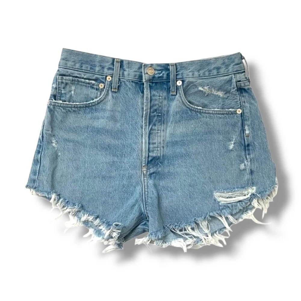 AGOLDE 90’s Denim Cut Off Shorts Distressed High Rise Grunge Blue Size 26 - Picture 2 of 8